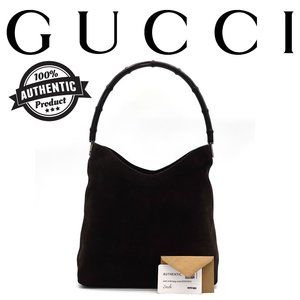 Gucci Bamboo Suede Shoulder Bag Brown